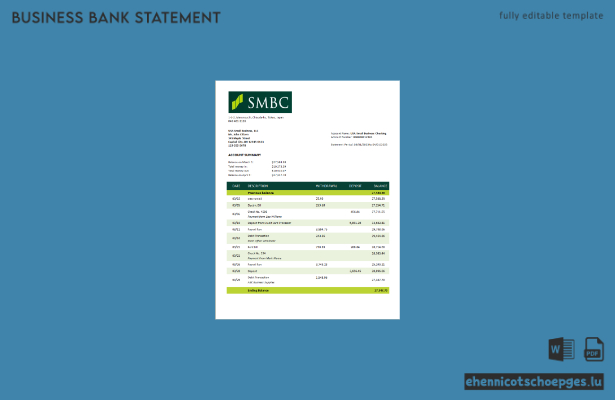 SMBC Bank Firmenkontoauszug (Word- und PDF-Beispiel)